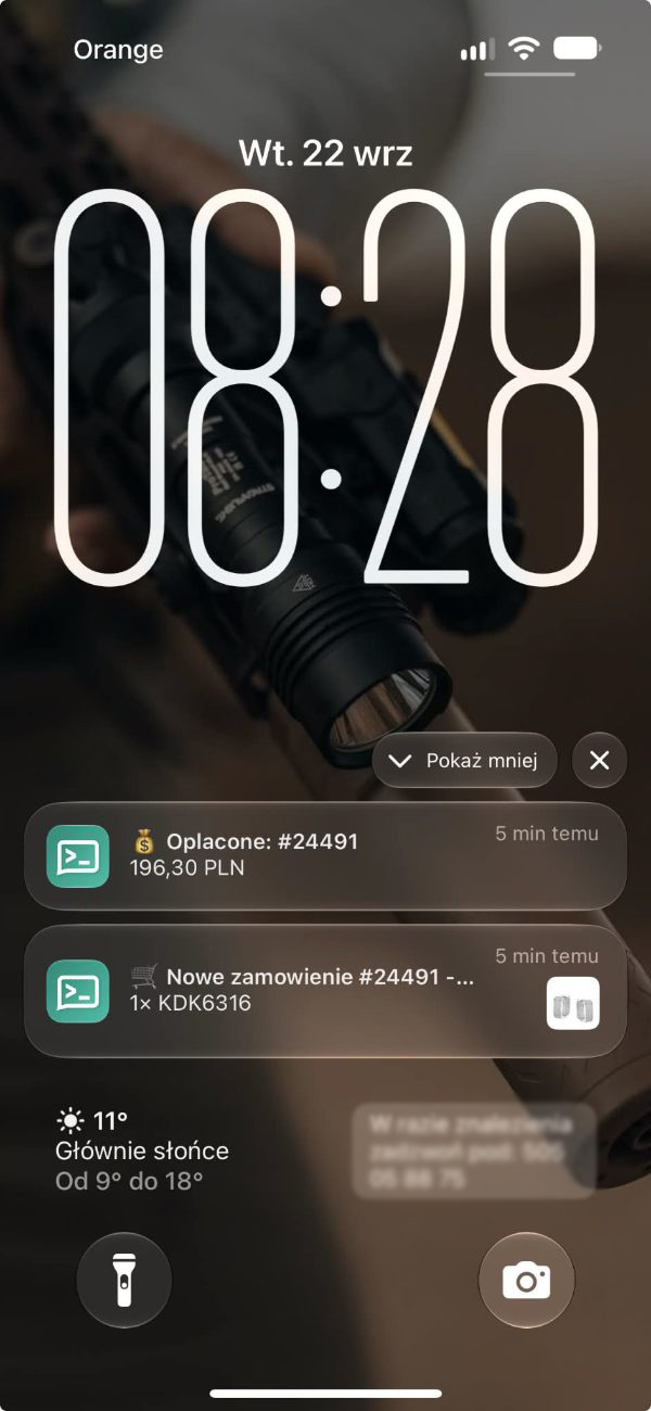 Staviori - powiadomienia push o nowych zamówieniach na ekranie blokady iPhone'a